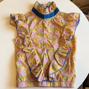 Girls' Pink & Yellow Floral Ruffle Top